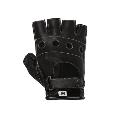 Black Leather White Stitch Unlined Fingerless Gloves -